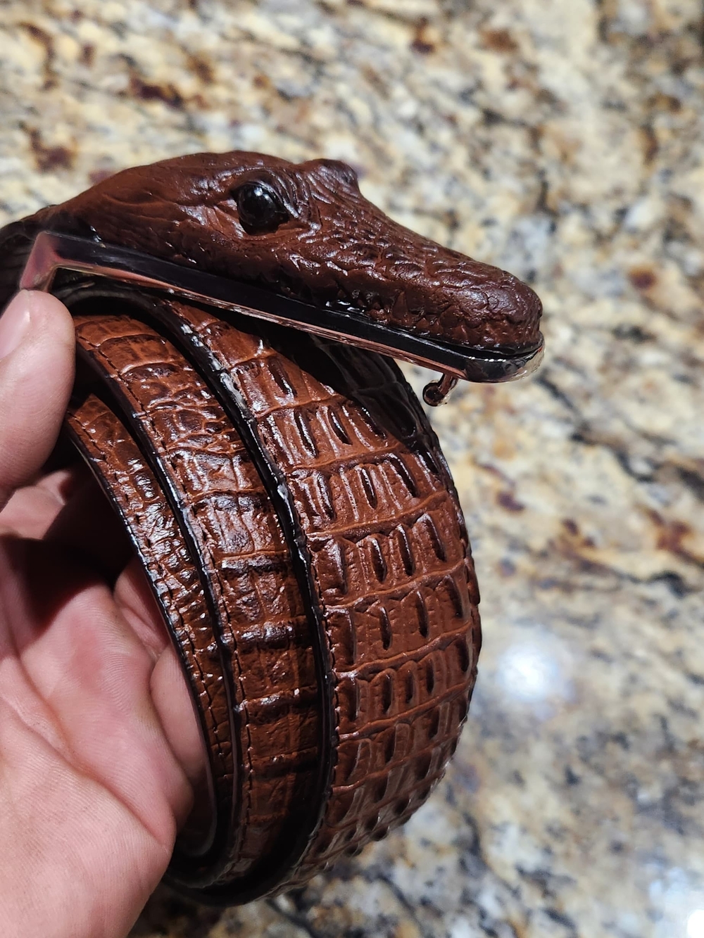 Brown Croc-Embossed Leather Belt